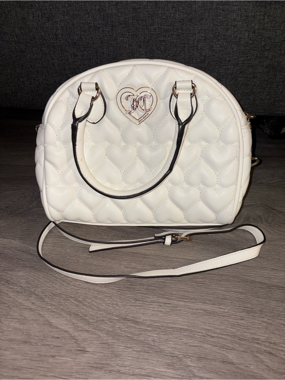 Juicy Couture White Quilted Heart Dome Satchel with Crossbody Strap